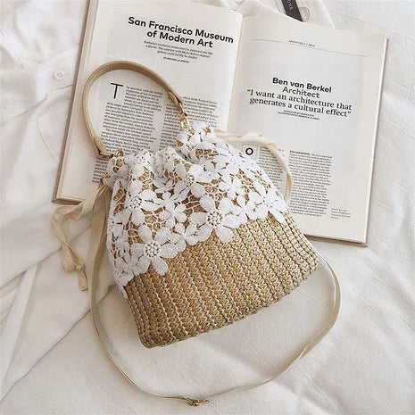 Offre incontournable de la saison : Nouveau sac seau en paille tressée style estival, petit sac bandoulière pour vacances à la plage, sac en paille artistique.