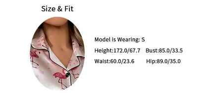 Pigiama da donna Pj Set Pigiama in raso con stampa a cuore Casual Manica corta Colletto con risvolto Top e pantaloni Indumenti da notte e pigiama per adulti platinumshop