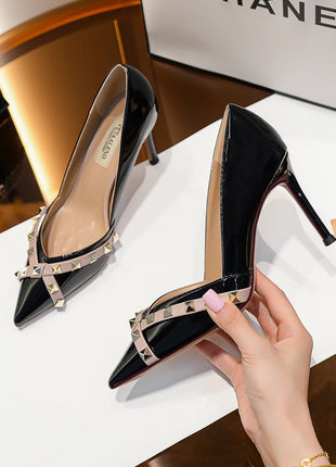 【Misurati la lunghezza dei piedi prima di ordinare】Scarpe da donna con tacco a spillo sottile e punta a punta con rivetti, scarpe eleganti da festa 120-CHC-33 platinumshop
