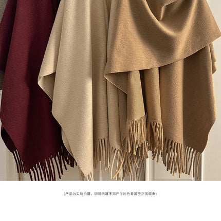 Women Split‑Open Woolen Tassel Poncho Shawl Thick Warm Cape Coat Autumn Winter Travel Photography Outer Wrap