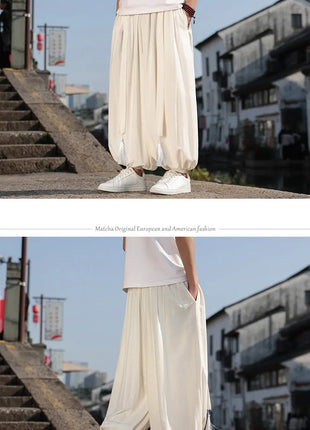 Pantaloni a Gamba Larga Stile Etnico per Uomo, Pantaloni in Lino Comodi e Traspiranti, Pantaloni da Ballo, Abbigliamento Casual Quotidiano, Pantaloni Hanfu, Taglie Fino a 8XL