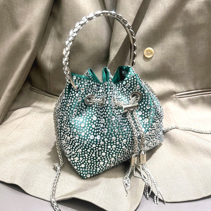Handle Rhinestones Evening clutch Bag Purses and handbag luxury Designer shoulder bag Shiny Crystal Clutch purse bucket bag PlatiNum