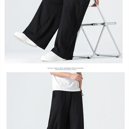 Pantaloni a gamba dritta da uomo in cotone e lino, stile retrò, larghi, leggeri, sottili, stile Nepal, comodi, stile Harajuku, taglie forti fino alla 5XL