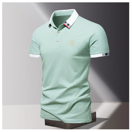 Men's New Summer 2024 Pure Cotton Short-Sleeve T-shirt Men's High-End Casual Lapel Half-Sleeve Polo Men's Top