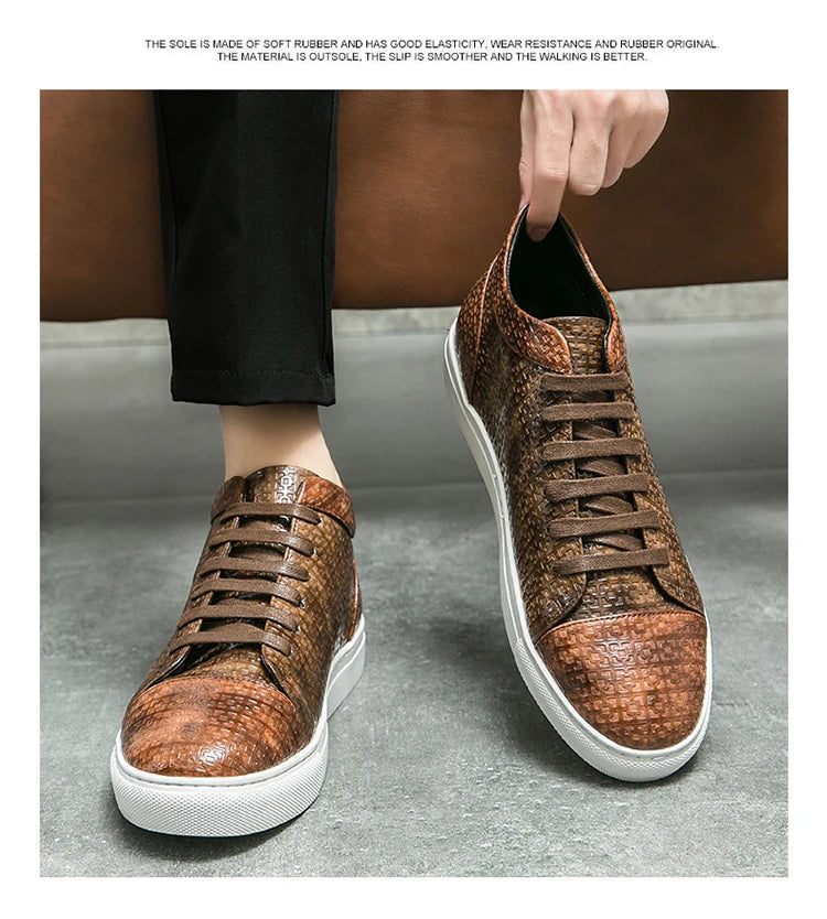 High-Quality Men Skateboard Shoes 2025 Fashion Large Size 46 Men's Leather Casual Shoes High Top Print Designer Luxury Shoes Man