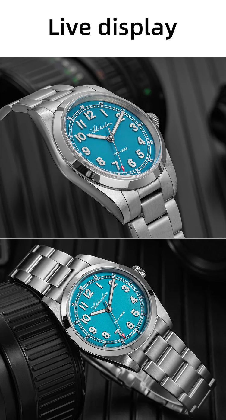 ADDIESDIVE Luxury Men's Watch 100m Water Resistance Sapphire Glass BGW9 Super Luminous Quartz Movement Stainless Steel Bracelet