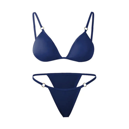 Costume da bagno bikini sexy da donna in tinta unita con fibbia in metallo decorato con costumi da bagno brasiliani per vacanze al mare platinumshop