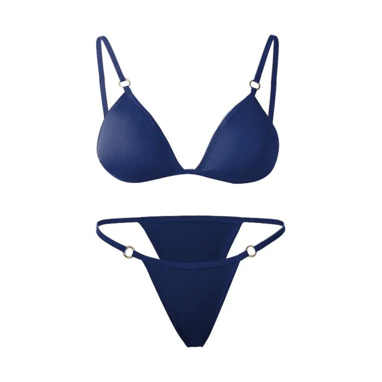 Costume da bagno bikini sexy da donna in tinta unita con fibbia in metallo decorato con costumi da bagno brasiliani per vacanze al mare platinumshop