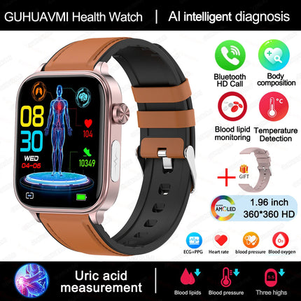 2025 Nuovo AI Diagnosi Lipidi nel sangue Acido urico Test di composizione corporea Smart Watch per uomo ECG + PPG Chiamata Bluetooth Salute Smartwatch platinumshop
