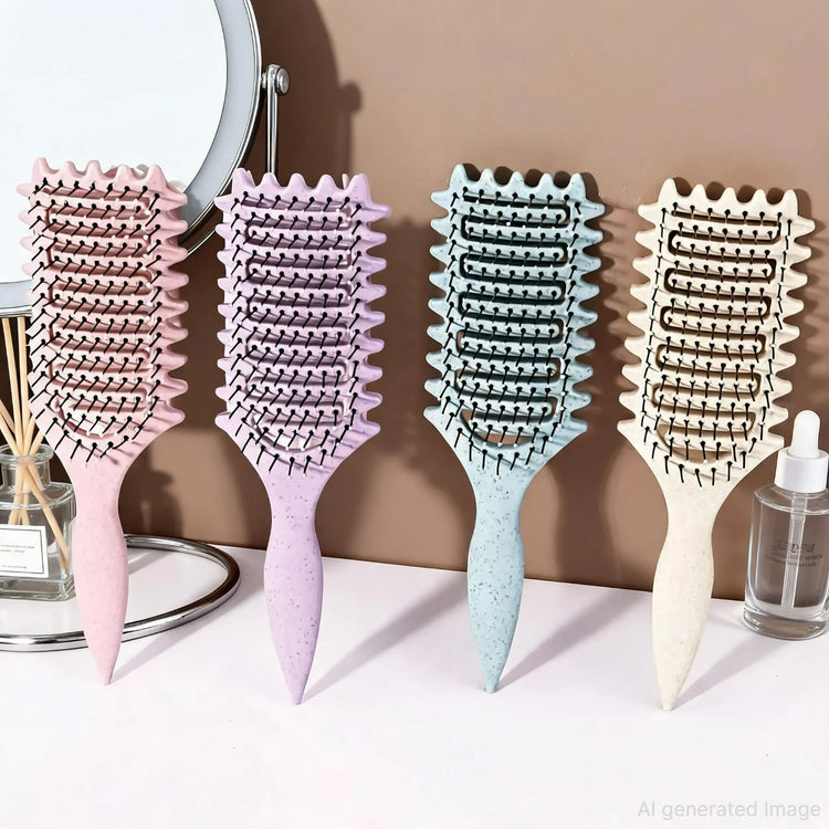 Curling Styling Brush - Hollow Massage Comb, Nylon Mane, ABS Plastic Handle, Comfortable Grip Special for Real Hair Wigs