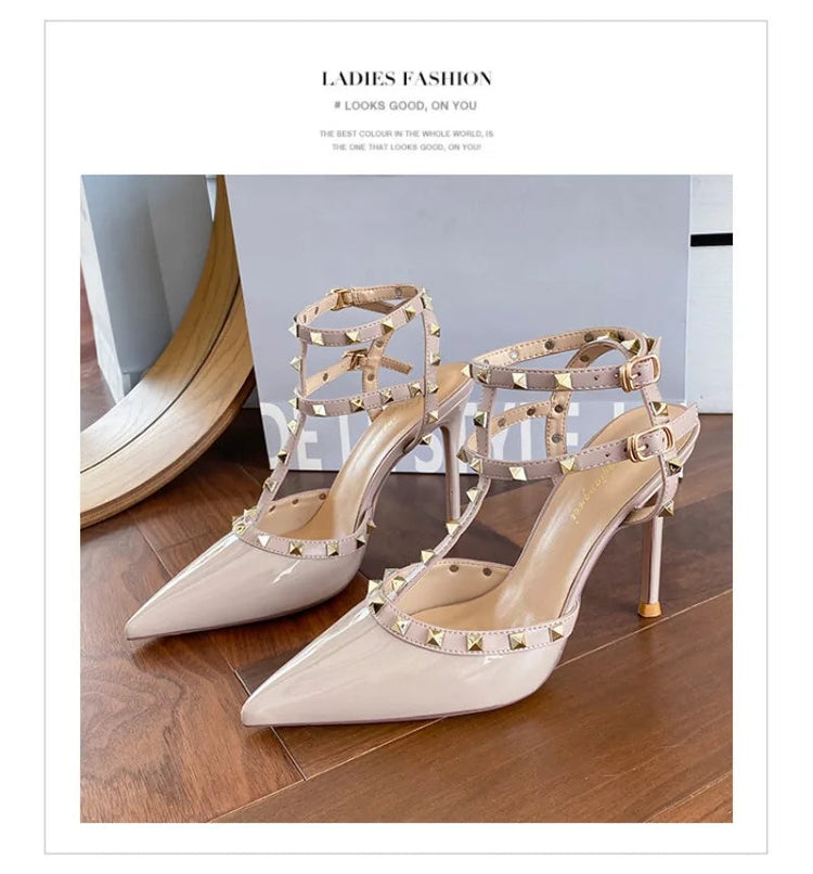 Scarpe da Donna di Design, Lussuose e Sexy con Borchie, Tacchi Alti Estivi, Sandali a Punta Stile Francese, Scarpe da Cerimonia, Zapatos De Mujer platinumshop