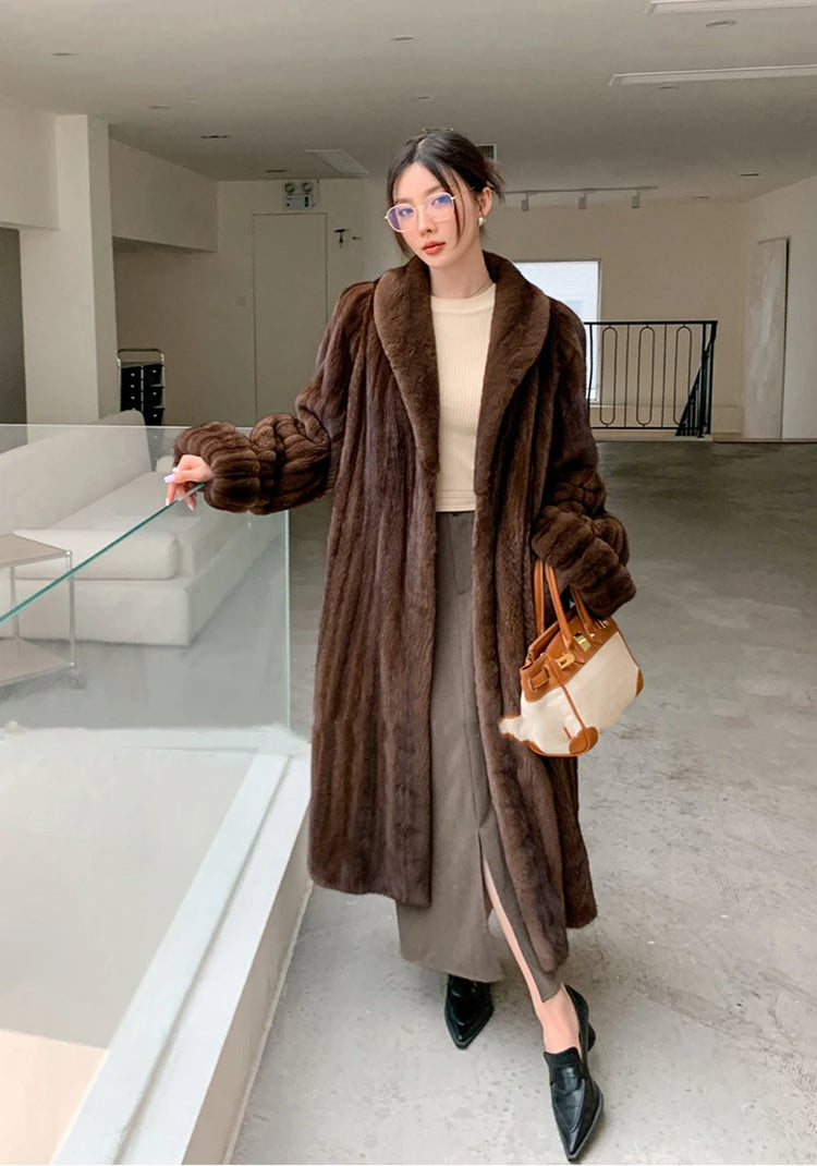 ZADORIN Luxury Designer Clothing Winter Mink Coat Woman Long Brown Faux Fur Coats Woman Chic Fluffy Fur Jacket Loose Outerwears