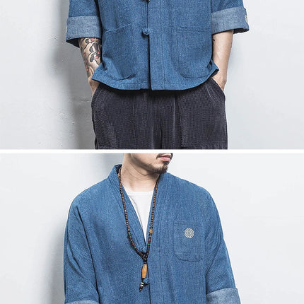 Camicia stile giapponese Kimono Haori Samurai Vestaglie Abito Cinese Hanfu Cardigan Giacche Retro Top Moda Cappotti di jeans Camicetta casual
