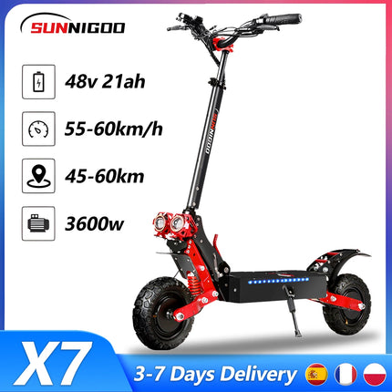 SUNNIGOO X7/X7PRO Scooter elettrico a doppio motore 3600W 48V Forte potente 65 km/h Escooter Scooter pieghevole fuoristrada da 11 pollici