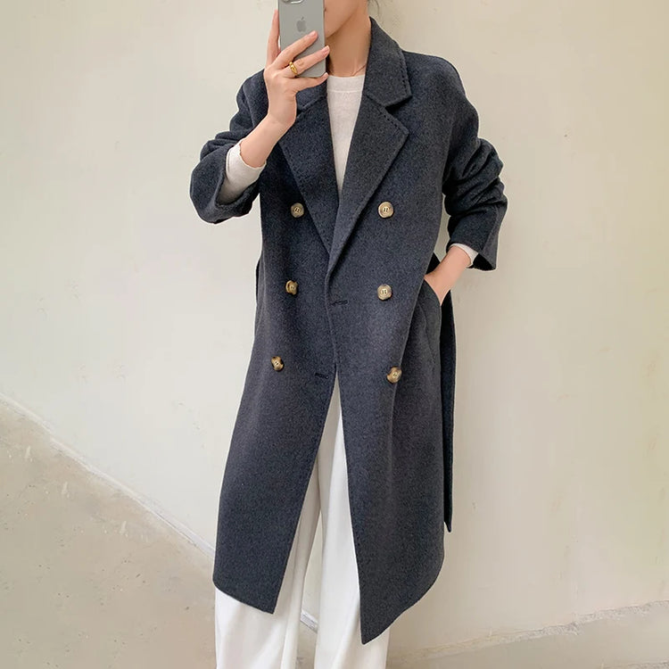 Ladies' 100% Cashmere Thick Double-Sided Extended Coat, Classic, Versatile and Fashionable for Business and Leisure