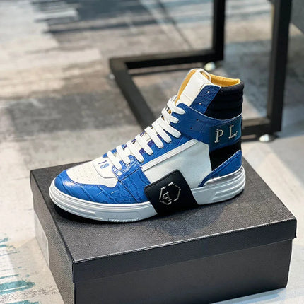 Luxury Designer's Autumn Winter New Men's Sneakers Water Diamond High Top Men's Running Shoes Fashion Leather Casual Short Boots