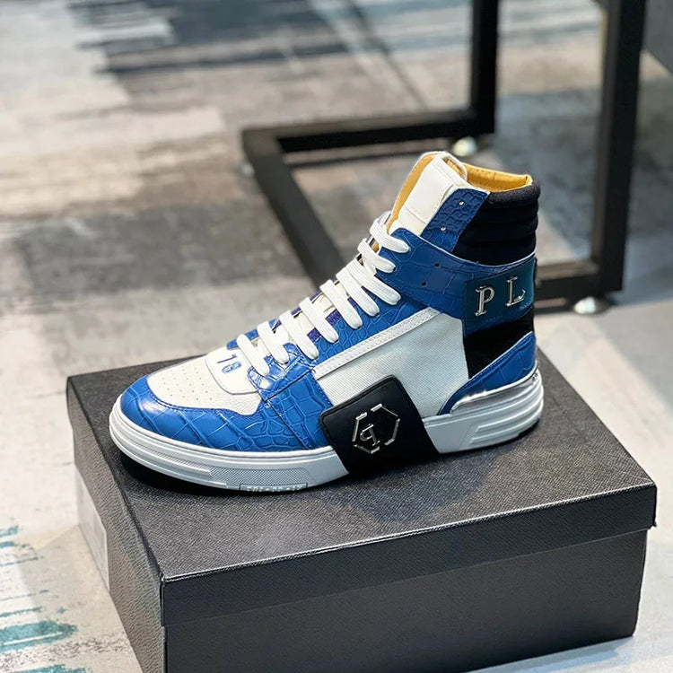 Luxury Designer's Autumn Winter New Men's Sneakers Water Diamond High Top Men's Running Shoes Fashion Leather Casual Short Boots