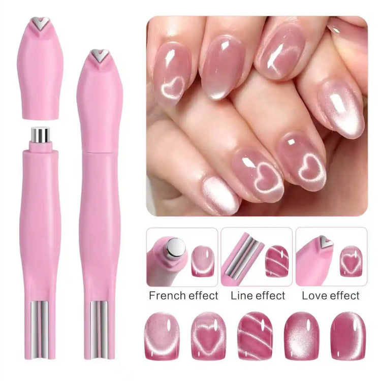 3 in 1 Cat Eye Nail Magnetic Stick Love Heart Snake Pattern French Cat Eye Nail Magnet UV Gel Polish Effect Manicure Design Tool