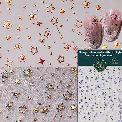 Punk Glitter Powder Blue Pink Star Charm Laser Silver Gold Starlight Rhinestones Moon DIY Nail Art Stickers Manicure Tool Decals