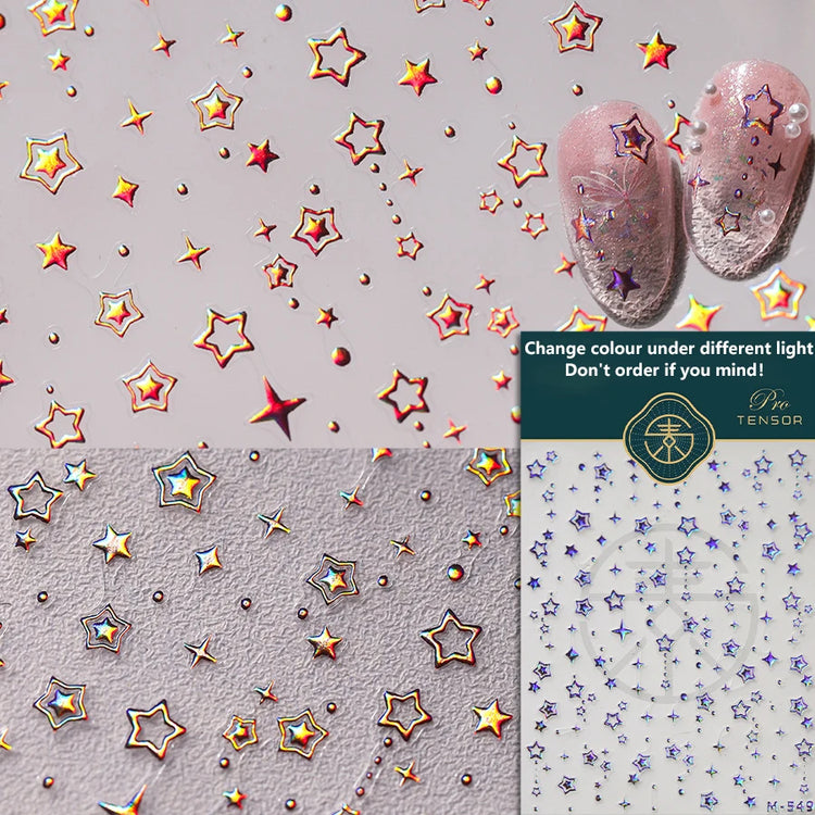 Punk Glitter Powder Blue Pink Star Charm Laser Silver Gold Starlight Rhinestones Moon DIY Nail Art Stickers Manicure Tool Decals