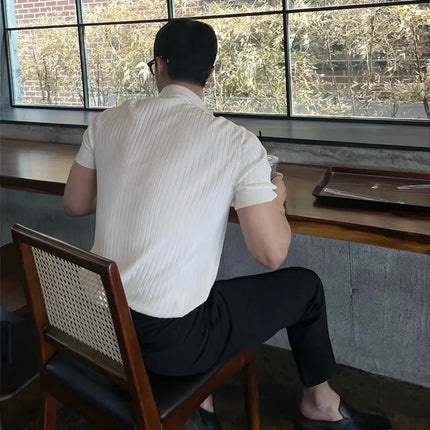 Men's Slim Fit Solid Color Stretchy Polo Shirt Sexy Fashion Trendy Cotton Casual Top Comfortable Elastic Summer Clothes