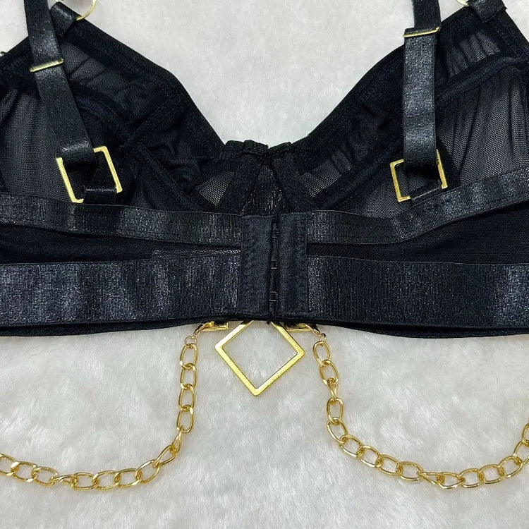 Toucheart Erotic Underwear Mesh See-through Patchwork Metal Chain Hot Girls Sexy Seductive Coquette Nightclub Party Dance Suit