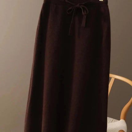 Autumn And Winter100% Pure Wool Skirt Women's Long Pocket Small A Skirt High Waist Slim Cashmere Knit A-Line Skirt PlatiNum