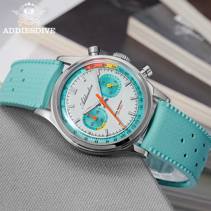 ADDIESDIVE HOT 38mm Men's Watch AD2549 BGW9 Super Luminous Fluorocarbon Rubber 10Bar Waterproof 0S21 Chronograph Quartz Watches