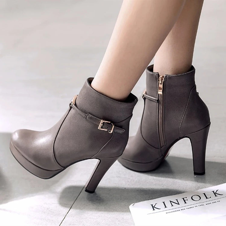 Brand Ankle Boots For Women Platform Fashion Elegant High Heel Short Boot Large Size Zipper Autumn Winter Black Green Shoes Lady