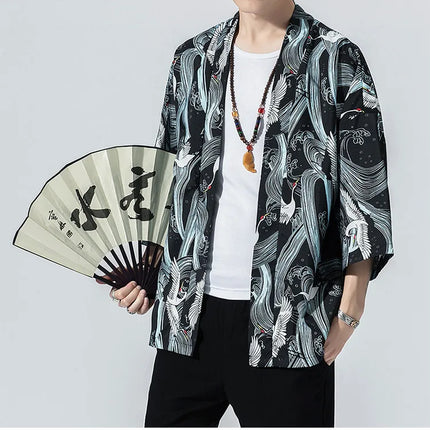 Camicie Sottili da Uomo con Stampa Tradizionale, Abbigliamento Asiatico, Kimono Giapponese, Camicie Yukata da Uomo, Top Larghi da Donna Stile Harajuku, Cappotto Taglie Forti fino alla 5XL