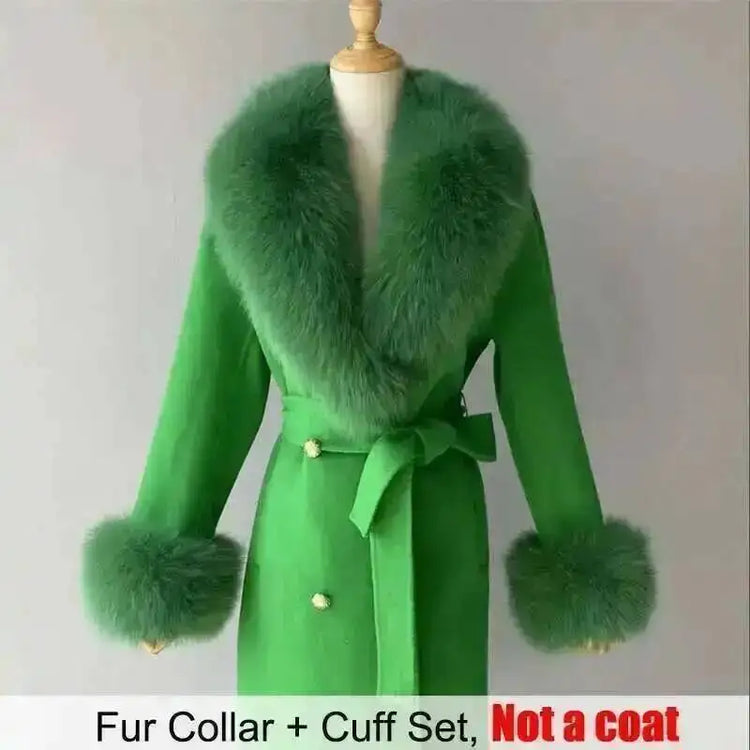 Real Fur Collar And Cuffs Set Winter Coat Accessories Women Fluffy Large Fur Shawl Neak Warm Fox Fur Scarf Furry Scarves Female