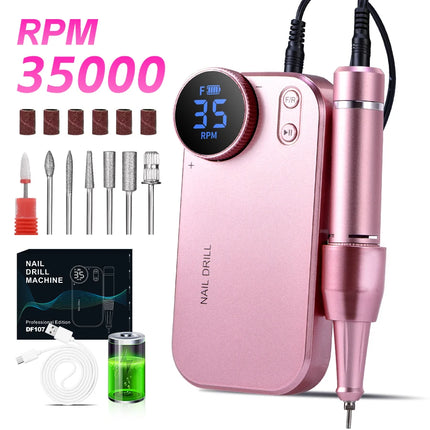 Professional Wireless Charging Electric Nail Drill Machine, 4500mAh Battery, Long Lasting Runtime, Remove Gel Nails, Nail Shaping & Polishing, Manicure Pedicure Kit for Home & Salon Use
