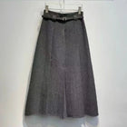 New Arrival Long Skirts 2025 Winter Fashion Women Belt Patchwork Casual Party Long Maxi Khaki Grey Black Wool Pleated Skirts PlatiNum