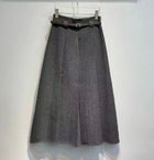 New Arrival Long Skirts 2025 Winter Fashion Women Belt Patchwork Casual Party Long Maxi Khaki Grey Black Wool Pleated Skirts PlatiNum