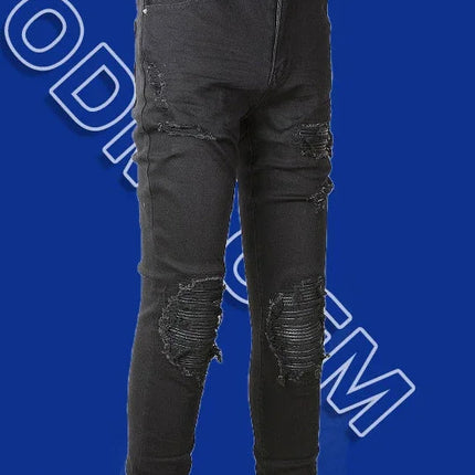 Skinny Hole Jeans for Men Vintage Pencil Pants Straight Ankle Length Trousers Washed Distressed Denims 2024 Autumn Streetwear PlatiNum