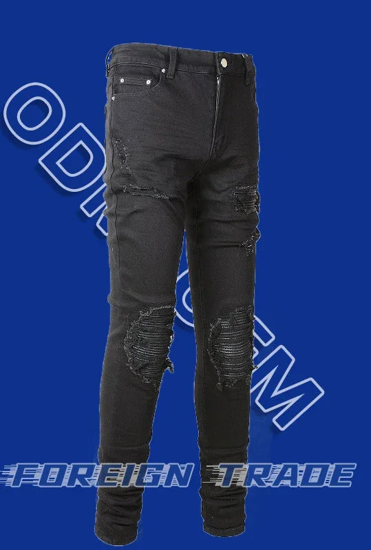 Skinny Hole Jeans for Men Vintage Pencil Pants Straight Ankle Length Trousers Washed Distressed Denims 2024 Autumn Streetwear PlatiNum