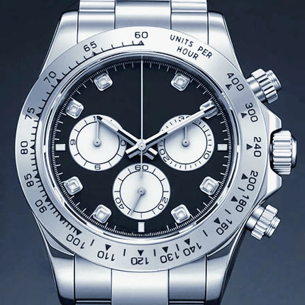 Orologi Meccanici Automatici di Lusso da Uomo 40mm, Cinturino in Acciaio Inossidabile Spazzolato, Elegante Quadrante Panda Nero Blu, Luminoso a Lunga Durata