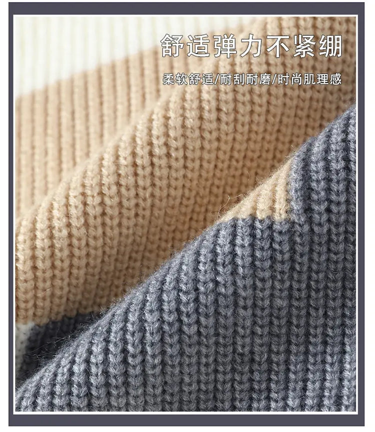 Winter Fashion Sweater Men Patchwork Casual Knit Pullovers Mens Thick Warm Harajuku Loose Knitted Sweaters O-Neck Streetwear Man