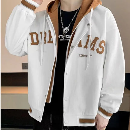 Men's Autumn New Brand All-match Student Letter Hooded Jacket Trendy Women High Quality Varsity Baseball Uniform Jacket