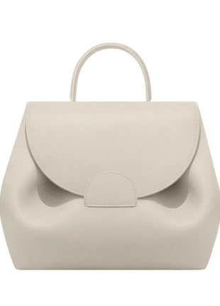 Mini borsa a mano in pelle martellata con chiusura a piega arrotondata, manico corto e tracolla rimovibile per l'uso quotidiano