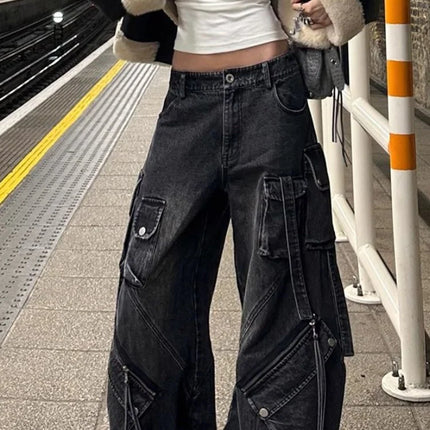 2024 stile punk Y2K streetwear lavato nero baggy cargo jeans pantaloni per le donne abiti firmati pantaloni da donna a gamba larga Ropa Mujer
