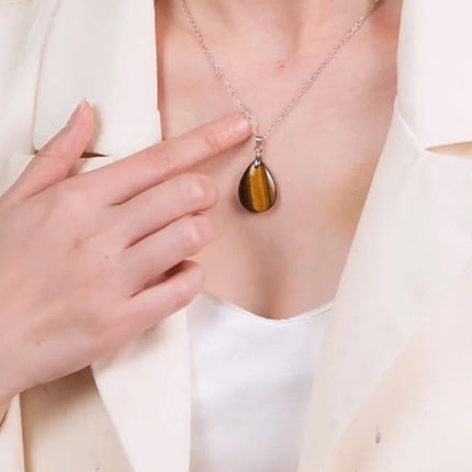 New Fashion Natural Stone Crystal Pendant Teardrop Simple Pendant Necklace Earrings Making Jewelry With Chain collar PlatiNum