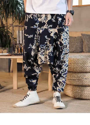 Pantaloni Harem da Uomo 2026 Stile Retrò con Stampa, Pantaloni Jogger Larghi e Comodi con Cavallo Ribassato, Stile Nepal Oversize, Pantaloni Casual da Uomo con Cavallo Ribassato