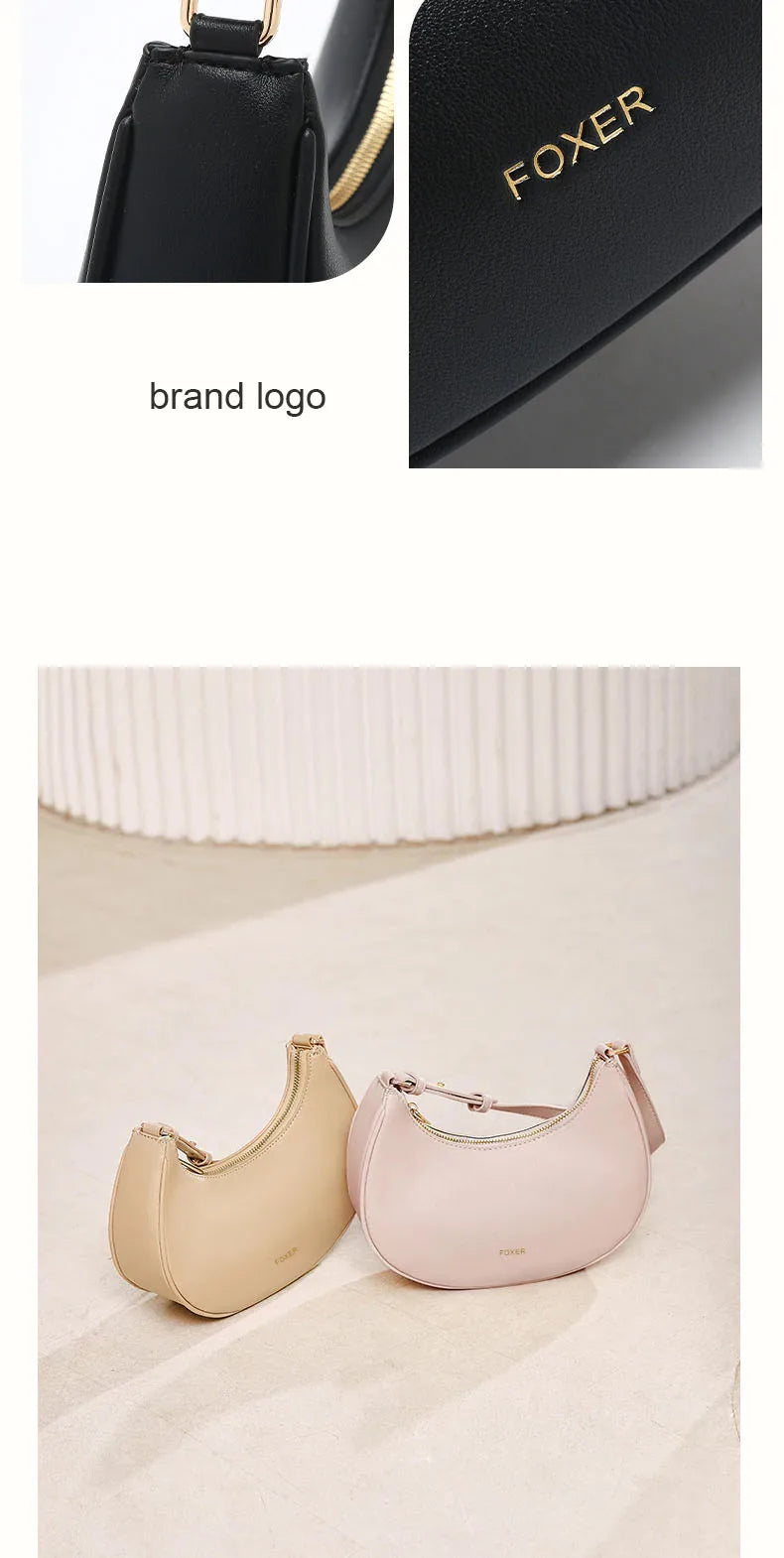 FOXER Brand Women's Shoulder Bag Soft PU Leather Female Handbag Simple Daliy Half-moon Bag Large Capacity Purse New Year Gift