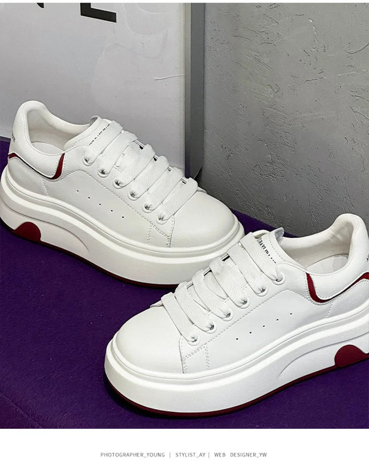 ZXRYXGS 2025 Spring Genuine Leather  Breathable Comfortable Shoes Woman New Thick Sole Wedges Increase Casual Sneakers White
