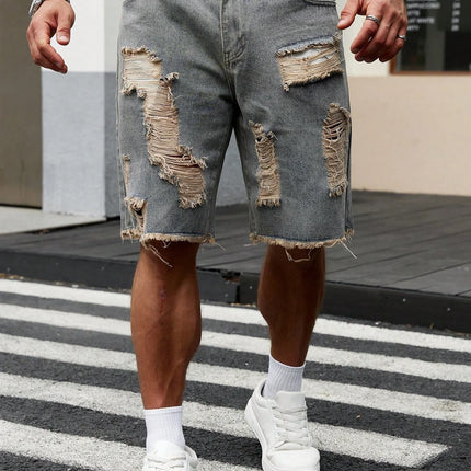 Pantaloncini di jeans elasticizzati alla moda da uomo nuovi estivi Retro High Street Style Old Slim Fit Jeans corti Splicing Design Cotton Brand