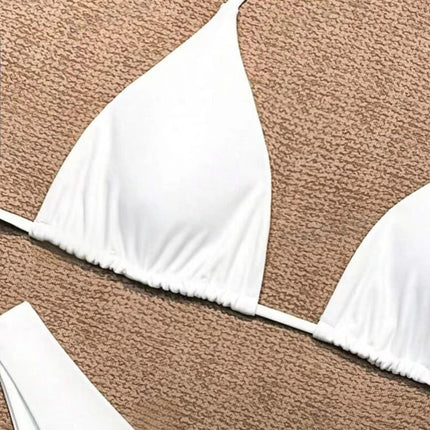 Costume da bagno bikini a perizoma da donna sexy, tinta unita bianco/nero/caffè, con laccetti, stile brasiliano, nuovo, in doppio tessuto, per la spiaggia platinumshop