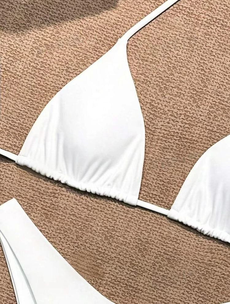 Costume da bagno bikini a perizoma da donna sexy, tinta unita bianco/nero/caffè, con laccetti, stile brasiliano, nuovo, in doppio tessuto, per la spiaggia platinumshop