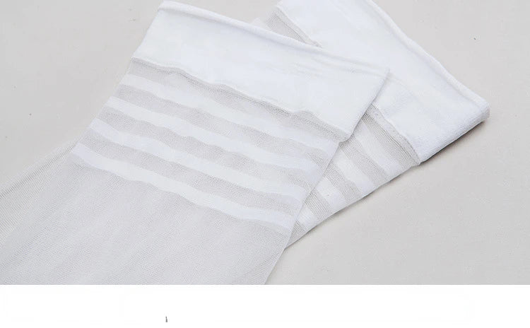 Calze sexy da donna Lingerie a righe nere bianche pelle sopra il ginocchio Collant estivo calze di seta trasparenti a rete ultrasottile