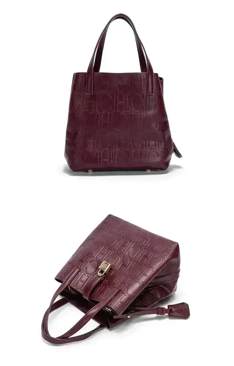 CH Large Capacity Handbag Luxury Brand Temperament Letter Print with Lock Design 2025 Trendy Women's Crossbody Bag PlatiNum
